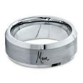 thumbnail image 2 of Tungsten Mom Typography Writing Band Ring 8mm Men Women Comfort Fit Gray Step Bevel Edge Brushed Polished, 2 of 4