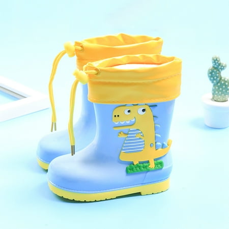 

QISIWOLE Children Waterproof Rain Shoes Fashion Cartoon Dinosaur Jelly Color Removable Cotton Cover Boots Savings