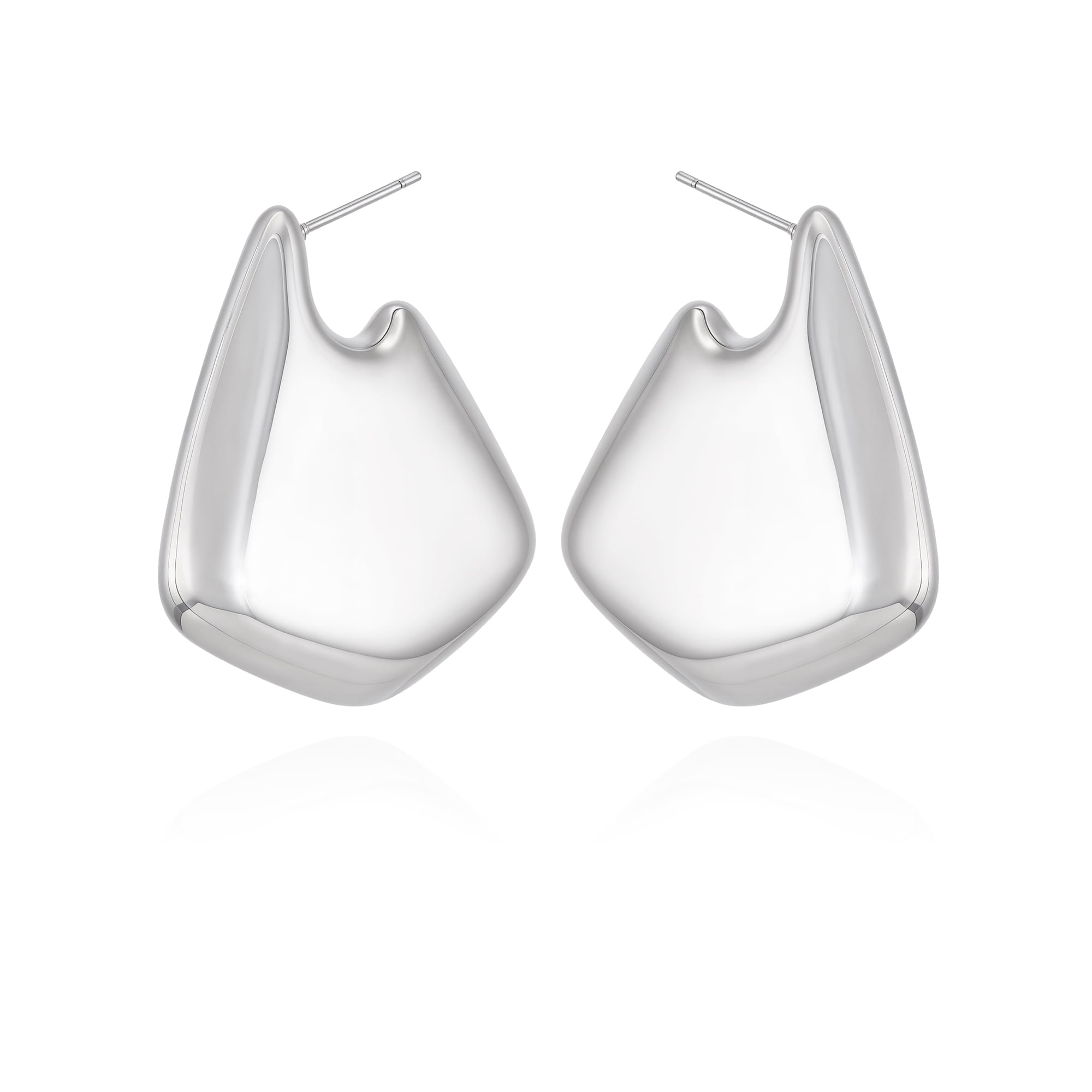 Time and Tru Women's Silvertone Large Bean Stud Earring