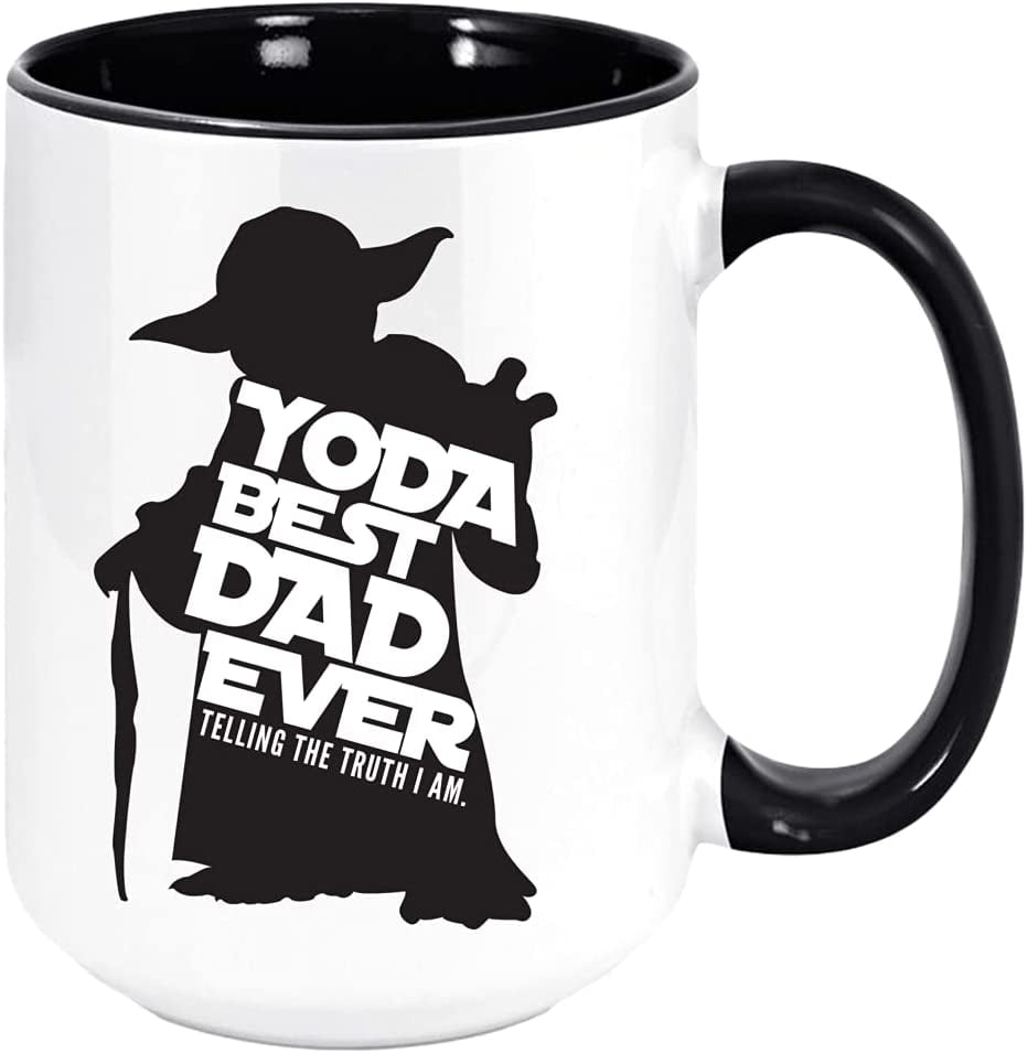 - White Ceramic Baby Yoda Starwars Mug Yoda Best Dad Ever Mandalorian Mug Gift idea for Star Wars Fan Black Handle Fathers Day Gift 11oz Novelty Mug 