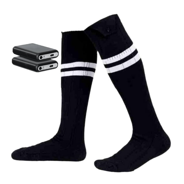 Calcetines térmicos calefactables eléctricos para hombre y mujer, recargables, para invierno Raya blanca y negra