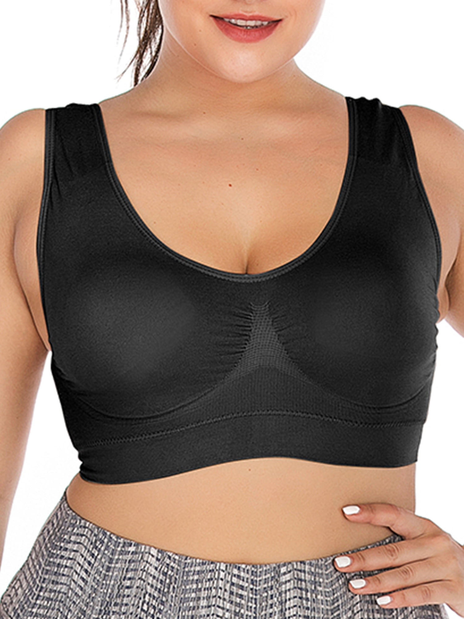 SAYFUT Women's Plus Size Padded Workout Sport Bras Light Support