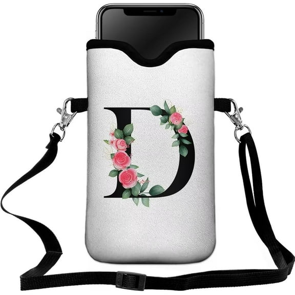 Cell Phone Sleeves Bag Case Crossbody Neoprene Holder Lanyard Phone Pouch for Women Men 7.5 X 4.5 Inches - Letter_D