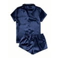 thumbnail image 3 of Women's Satin Casual Home Button Pajama Set(Dark Blue,XL), 3 of 3