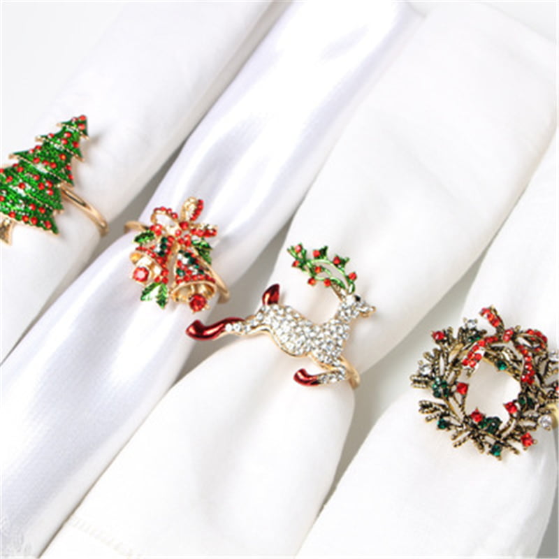 4 Pcs Silver Christmas Tree Napkin Buckle Christmas Decorations Napkin Holder Metal Napkin Rings for Christmas Lunch Party Tableware