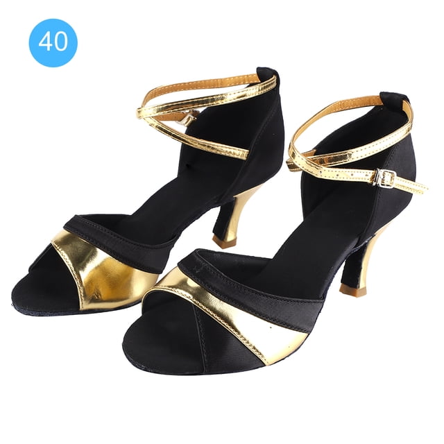 Calzado Cha Cha cómodo en negro y dorado para mujeres para noches glamorosas de salsa Zapatos elegantes de baile latino