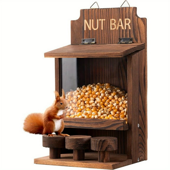 Squirrel Feeders for Outside Funny, Carbonized Wooden Chipmunk Feeder for Outside Garden Tree, Squirrels Peanut Feeder Squirrel House, Assembly Required.