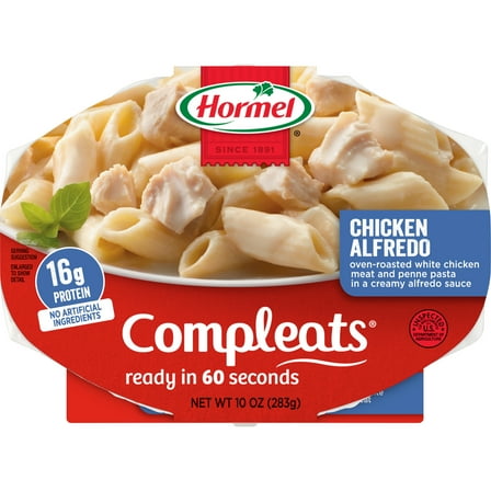 HORMEL COMPLEATS Chicken Alfredo, Shelf-Stable, 10 oz Plastic Tray (Pack of 6)