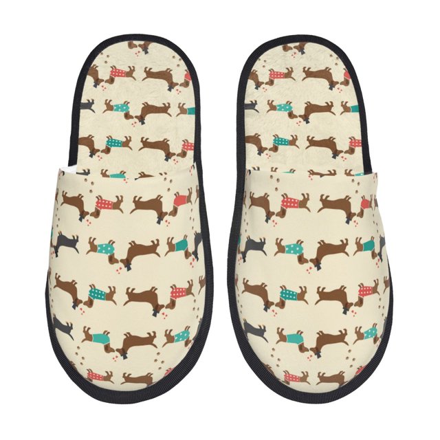 Fotbe Dachshund Dog Pantuflas Peludas para Mujer con Estampado, Zapatillas de Peluche, Zapatos de Invierno para Casa, Uso Interior y Exterior-Medium