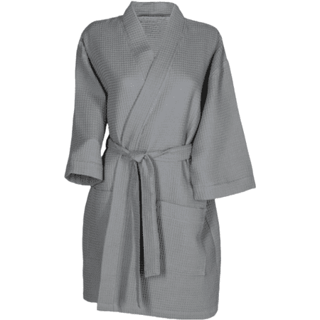 Elegani Waffle Weave Short Kimono Robe - Luxuriously Soft Cozy & Versatile (Thigh Length One Size) Gray