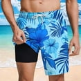 thumbnail image 2 of Momasggi Mens Swim Trunks with Liner 7 inch Bathing Suits Drawstring Elastic Waist 2 in 1 Beach Shorts Tropical Print Swim Shorts with Pockets Blue S, 2 of 9