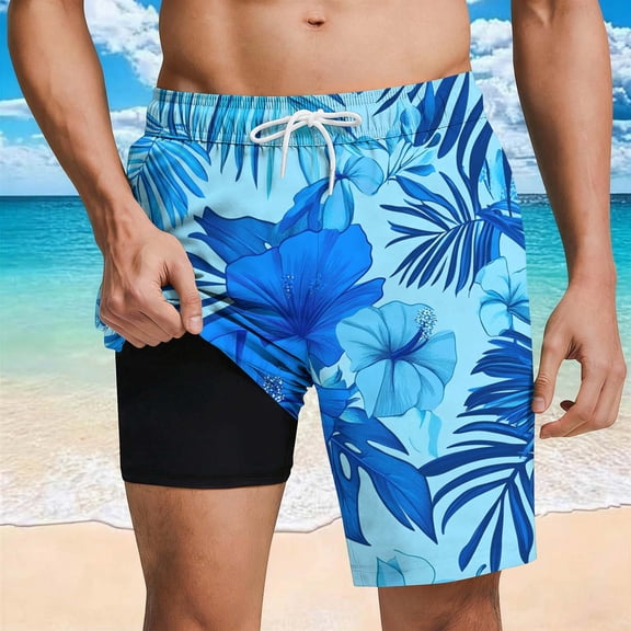 Mens Swim Trunks Drawstring Elastic Waist Quick Dry Short Pants Stretch Casual Liner Beach Shorts with Pockets for Swimming Surf Blue L