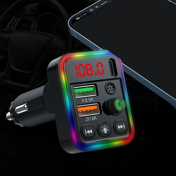 Binmer Colorful Ambiance Lights 5.3 Car Bluetooth Receiver Charger, Lossless Sound Quality FM Transmitter Card, Car MP3 Bluetooth Player