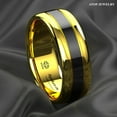 thumbnail image 3 of Tungsten Rings for Men Wedding Bands for Him Womens Wedding Bands for Her 8mm Dome Polish Gold Black Center, 3 of 9