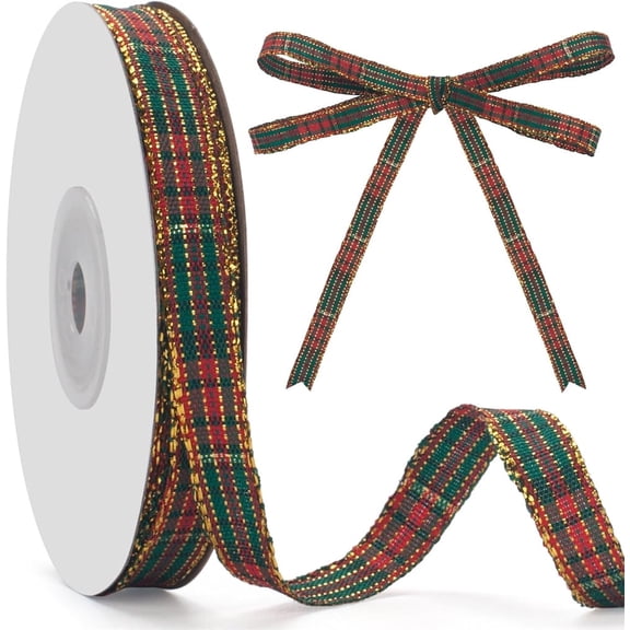 Triani 0.4Inch Christmas Gingham Ribbon 25 Yard Woven Edge Gingham Ribbon for Gift Wrapping Crafts Party Home Decoration
