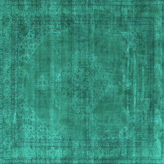 Ahgly Company Indoor Square Oriental Turquoise Blue Industrial Area Rugs, 7' Square