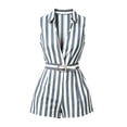 thumbnail image 5 of Cmfcve Women's Sleeveless V Neck Romper Short with Pockets Striped Casual Summer Daily One Piece Short Jumpsuit with Belt, 5 of 5