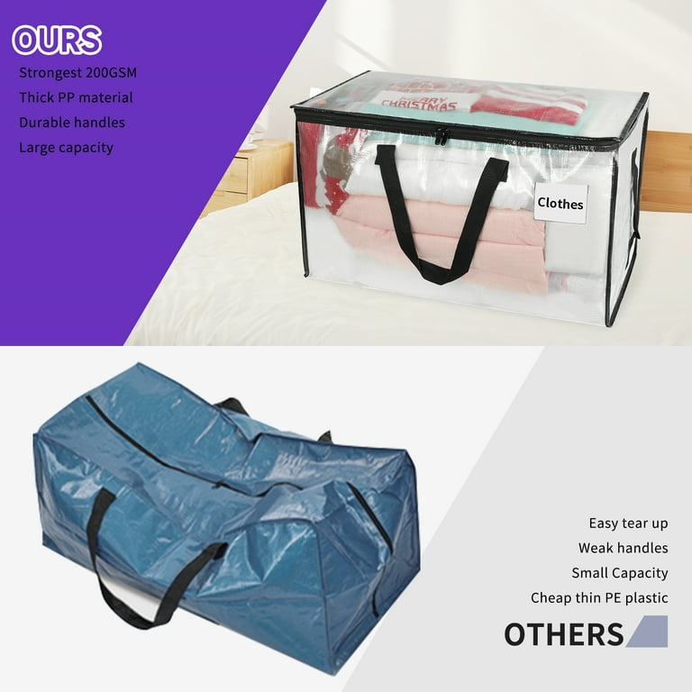 Extra Large Transparent Moving Bags With Zippers, Foldable Heavy