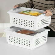 Sterilite Large Stacking Basket, Open Plastic Bin, Space Saving Organizers, White