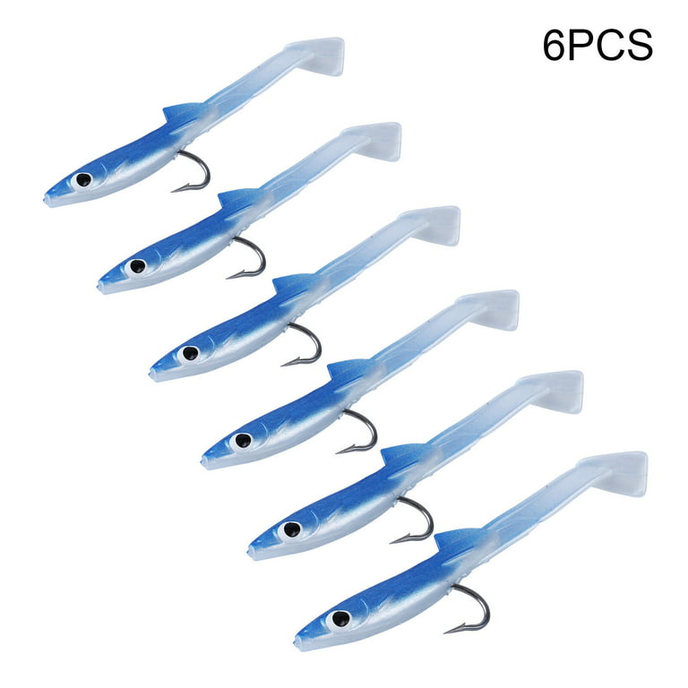 6 Pcs/Lot Soft Glow Eel Lures Silicone Artificial Eel Fishing Baits Sea  Bass Pike Grouper Head Tackle blue 