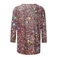 thumbnail image 4 of Bowake Hauts à Paillettes Manches 3/4 pour Femmes, T-Shirt de Fête à Paillettes Tendance, Col Rond, Décontracté, Multicolore 11, 4 of 5