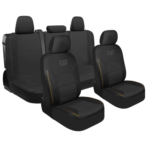 CAT PU Leather Car Seat Covers Full Set - Front Bucket Seats   60/40 Split Rear Bench - Black Waterproof Automotive Seat Covers, Scratch-Resistant, Universal Fit for Cars, Trucks, SUVs, Easy Install