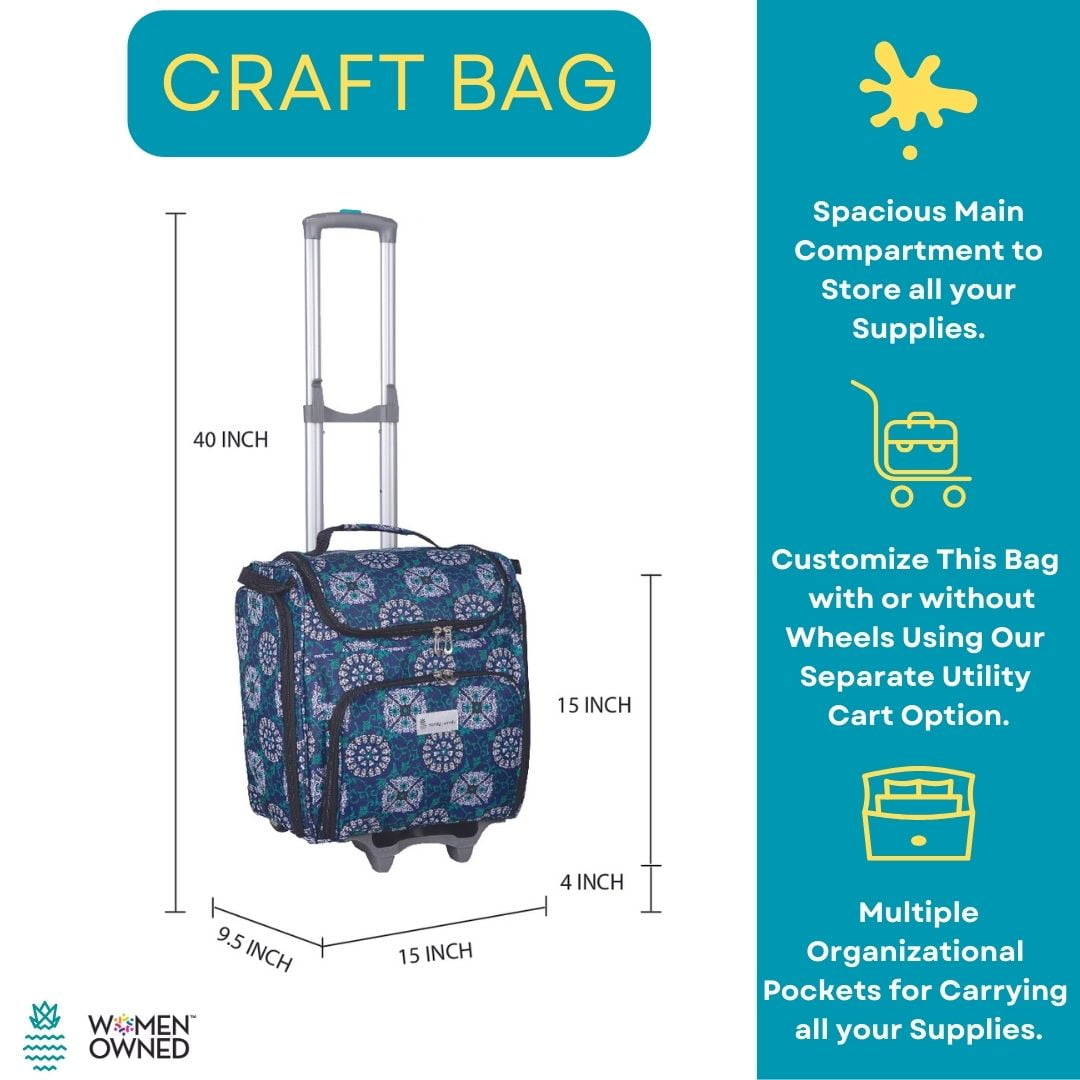 Handy Sandy Crafter’s Tote Bag Organizer, Storage Bag for Craft Supply, and Scrapbooking Carrier w/Handle and Wheels-Blue MD