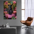 thumbnail image 4 of Mudket Black Panther in Pink Bathtub Tropical Floral Canvas Wall Art, Funny Bathroom Glam Wall Prints Waterproof Canvas for Bathroom Bedroom Home Decor , Framed Ready to Hang - 12"L x 8"W, 4 of 9