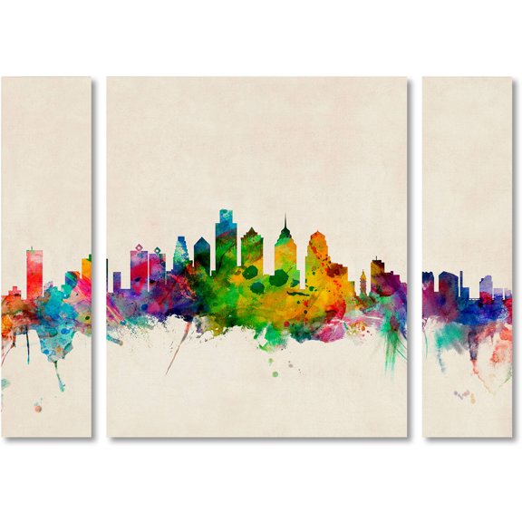 Trademark Fine Art "Philadelphia Pennsylvania" Canvas Art by Michael Tompsett Three Panel Set