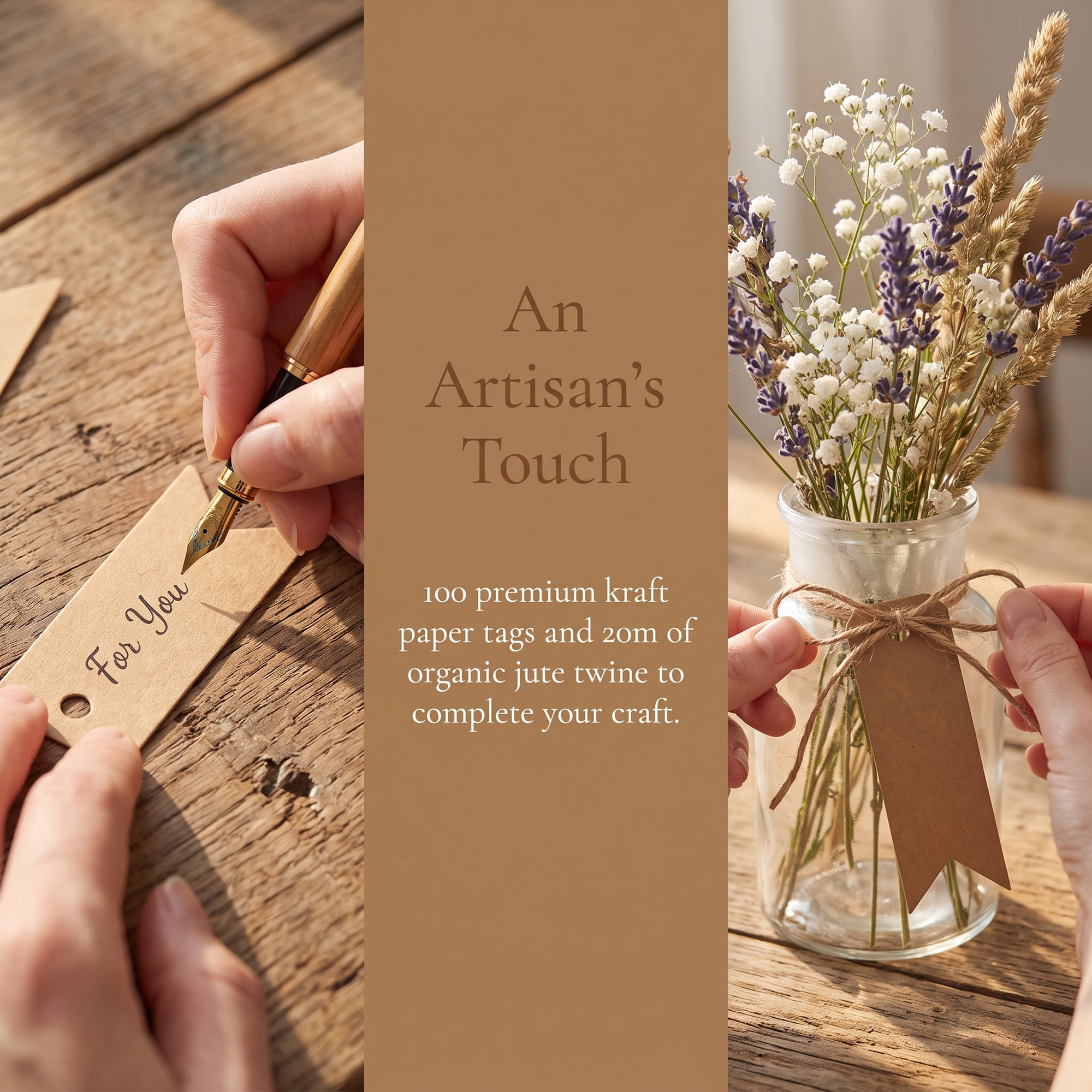 Unique Bargains Gift Tags with Natural Twine for All Occasions 0.8" x 2.8" Brown