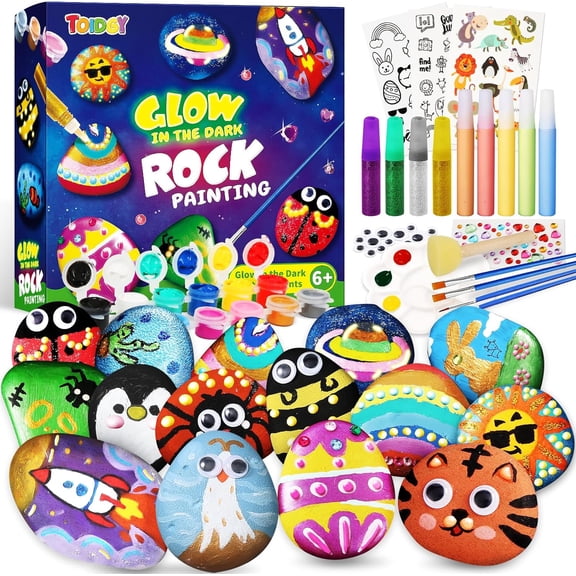 Rock Painting Kit for Kids - Glow in The Dark, Arts and Crafts Gift for Boys Girls Ages 4-12, Craft Kits Art Supplies for Kids Activities, Creative Art Toys Age 4, 5, 6, 7, 8, 9, 10, 11, 12