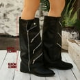 thumbnail image 3 of Aihuaihua Knee Higt Boots Women, Fold Over Boots for Women Wide Calf Knee High Foldover Boots Chunky Side Zipper Western Knee High Boots with Multiple Zippers Black Boots, 3 of 9
