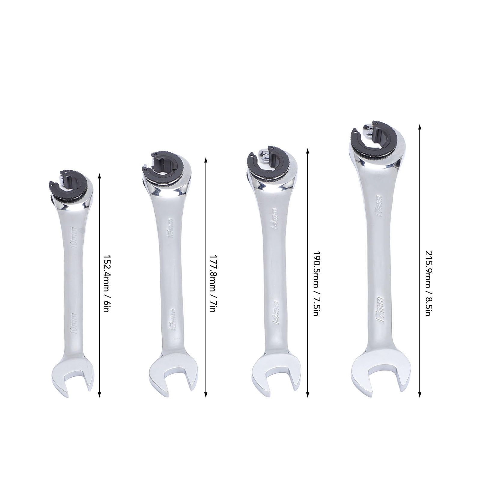 Yajisi 4Pcs Ratcheting Wrench Set, 10-17mm Metric Open Flex Head Adjustable Wrench for Fuel Brake Air Conditioning Lines Nuts, 7.9x3.9x0.8 Inches
