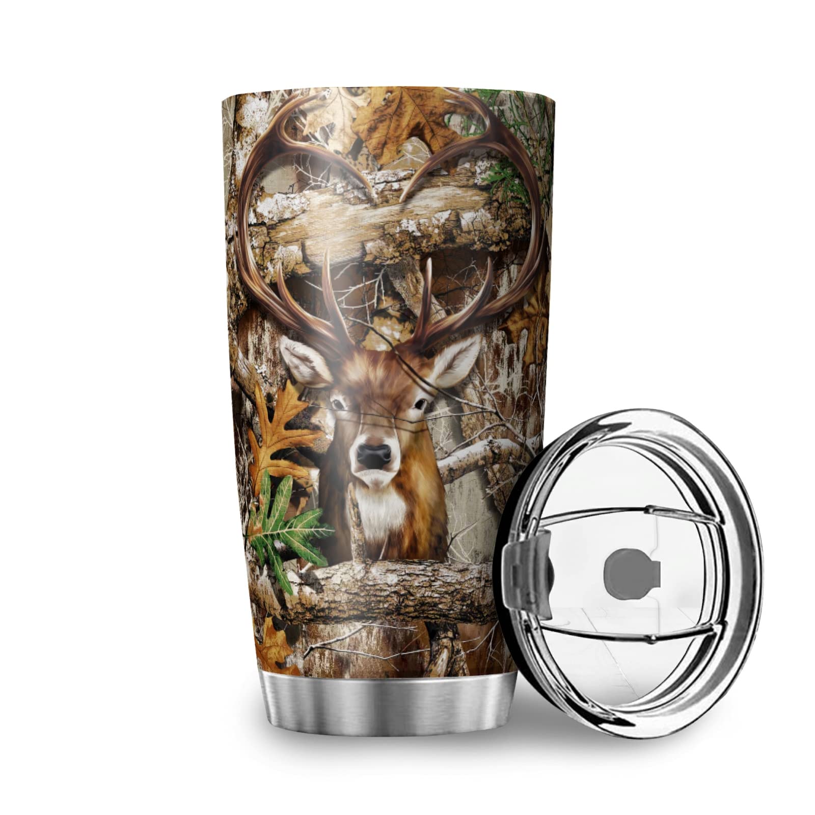 Wooden Deer 20 oz insulated tumbler with lid and straw