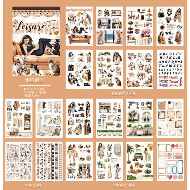 XWSHYW Decoraciones para El Hogar Libros, 20 Hojas, Hamburguesas, Cafés, Pegatinas En Álbumes de Recortes, Pegatinas Pet En Suministros de Diario Basura, Pegatinas Vintage En Álbumes de Recortes