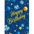 thumbnail image 4 of Blue and Gold Themed Happy Birthday Banner with Balloons Gifts and Stars Background Party Decoration Birthday Party Supplies Photography Props Backdrop Decor, 4 of 7