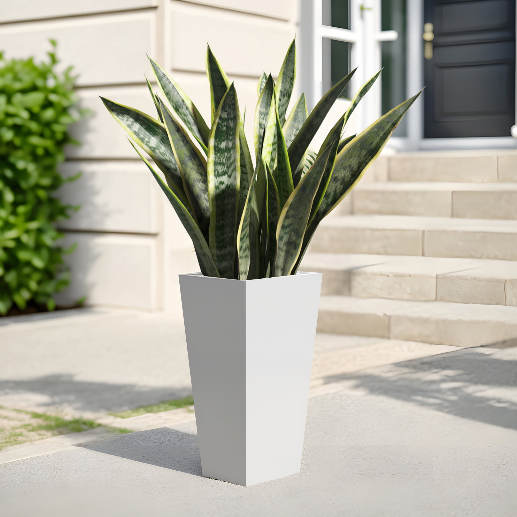 MAYEERTY 25"H Metal Tapered Plant Pot, Large Planter with Drainage Hole & Rubber Plug for Indoor Patio Garden, White