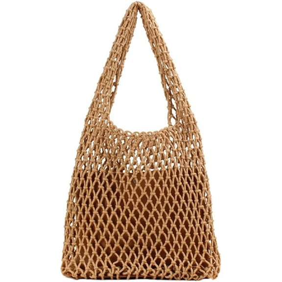 MMYGU Women Cotton Crochet Tote Beach Bag Handmade Woven Straw Mesh Bohemian Shoulder Purse