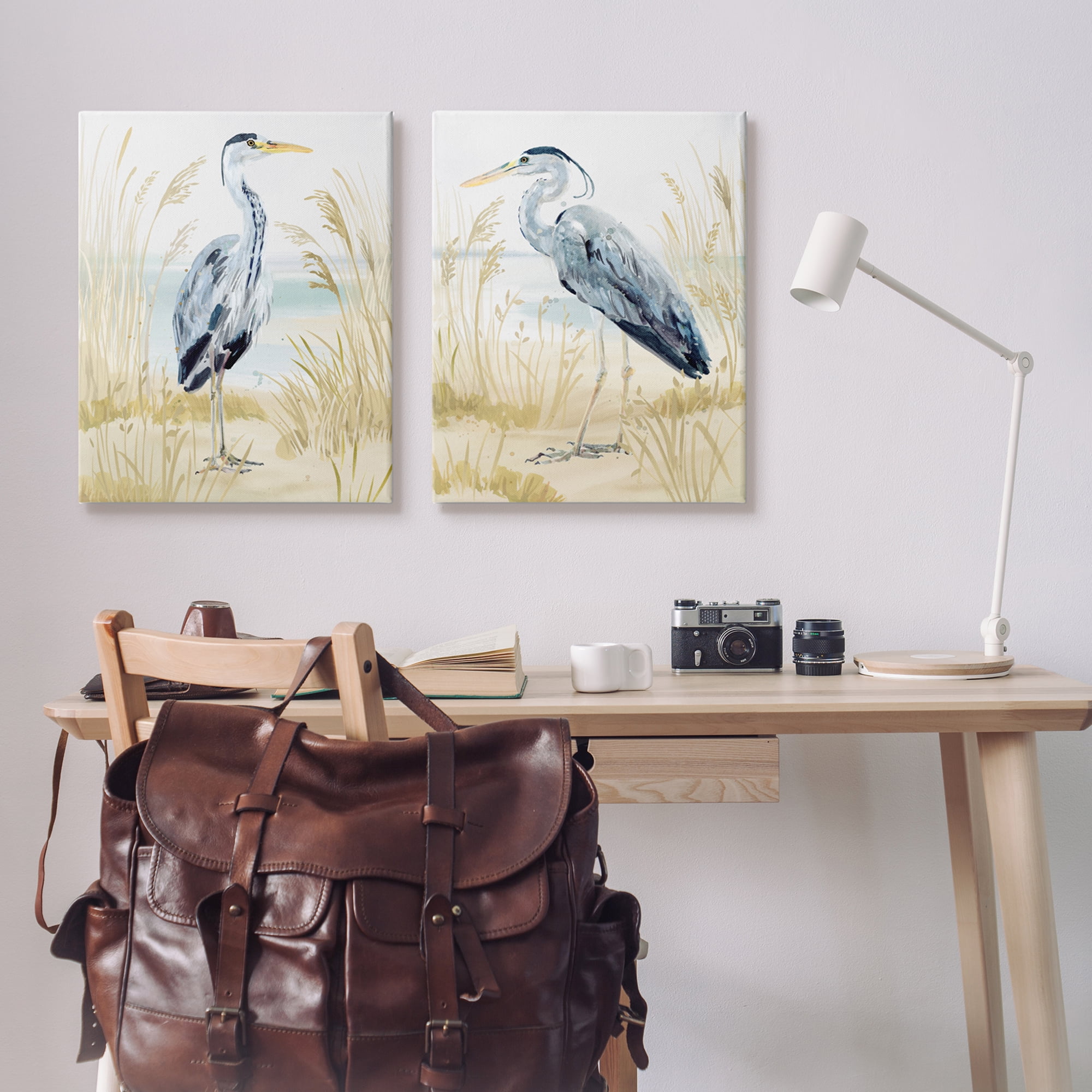 Stupell Industries Heron & Beach Reeds Animals & Insects Painting Gallery Wrapped Canvas Art Print Wall Art, 24 x 30, Set of 2