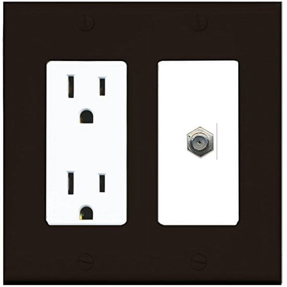 RiteAV - 15 Amp Power Outlet and 1 Port Coax Cable TV- F-Type Decorative Type Wall Plate - Brown/White