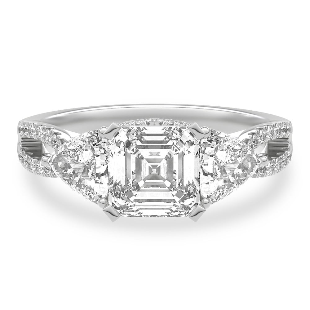 Earth Jewel 2.13 Ct Asscher Cut Halo Lab-Created Simulated Diamond Engagement Ring with Split Shank and Accent Stones 14K White Gold Plated