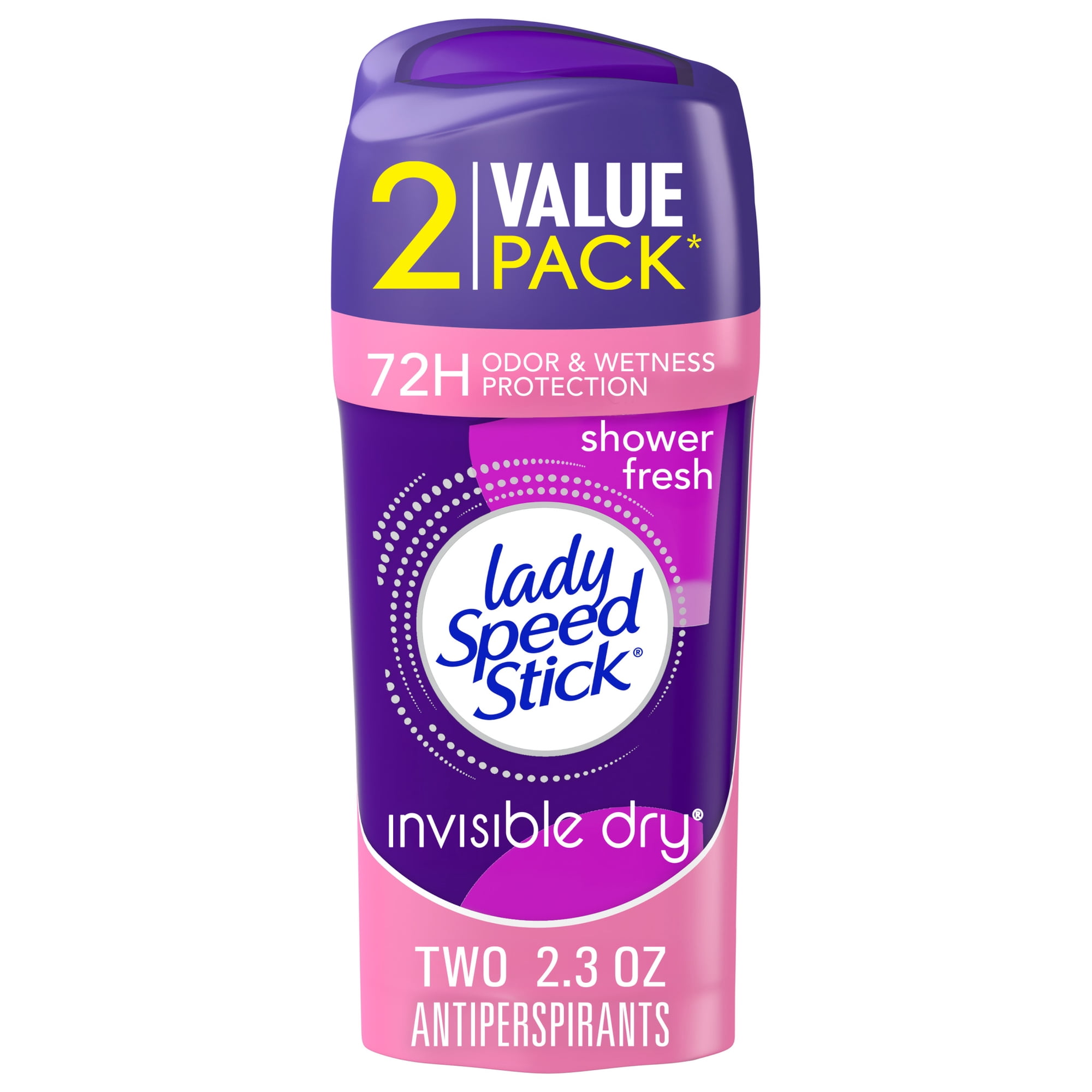 Lady Speed Stick Antiperspirant Deodorant for Women, Shower Fresh Scent, 2.3 oz Stick (2 Pack)