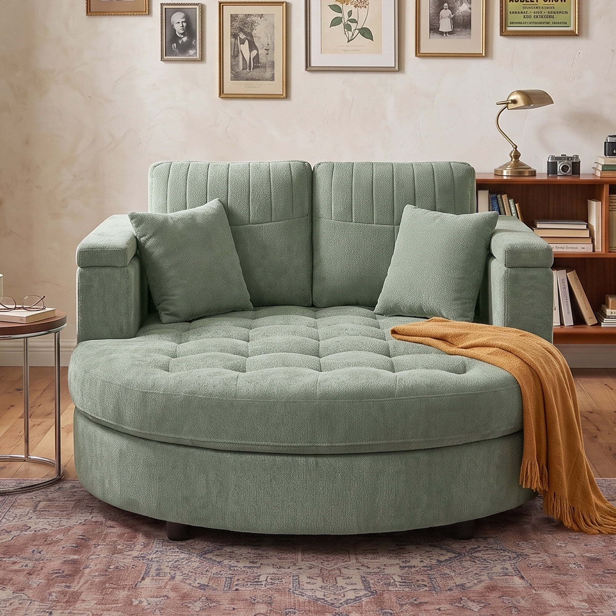 Euroco 66.9" Oversized Chaise Lounge Chair Indoor,Cloud Plush Chenille Floor Sofa Bed with Deep Seat,Storage Arms & Removable Pillows,Modern Upholstered Sofa Couch for Living Room,Green