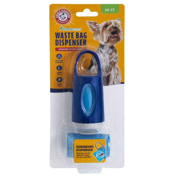 Arm & Hammer Disposable Odor Control Waste Bags & Rewinding Dispenser, Fresh Scent, Large, 30 Count