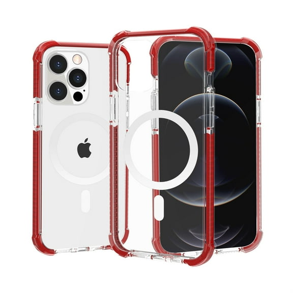 ELEHOLD Acrylic Clear Wireless Charging Case for iPhone 13 Pro Max 6.7 inch.Support Magsafe Feature Anti-Scratch Shockproof Clear Four Corner Cushion Anti-Dropping Full Body Protection Case, Red