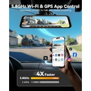 WOLFBOX 4K Mirror Dash Cam with 5.8GHz WiFi, Voice Control, Smart Rear View Mirror with ADAS and BSD, 12 inches Rear View Mirror Camera, Free 64GB Card, GPS, G-Sensor, Loop Recording