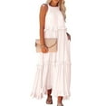 thumbnail image 2 of IUZSOKIL Womens Summer Boho Halter Maxi Dresses 2024 Casual Built in Bra Dress Sleeveless Pleated Tiered Flowy Beach Vacation Long Dress Beige L, 2 of 6