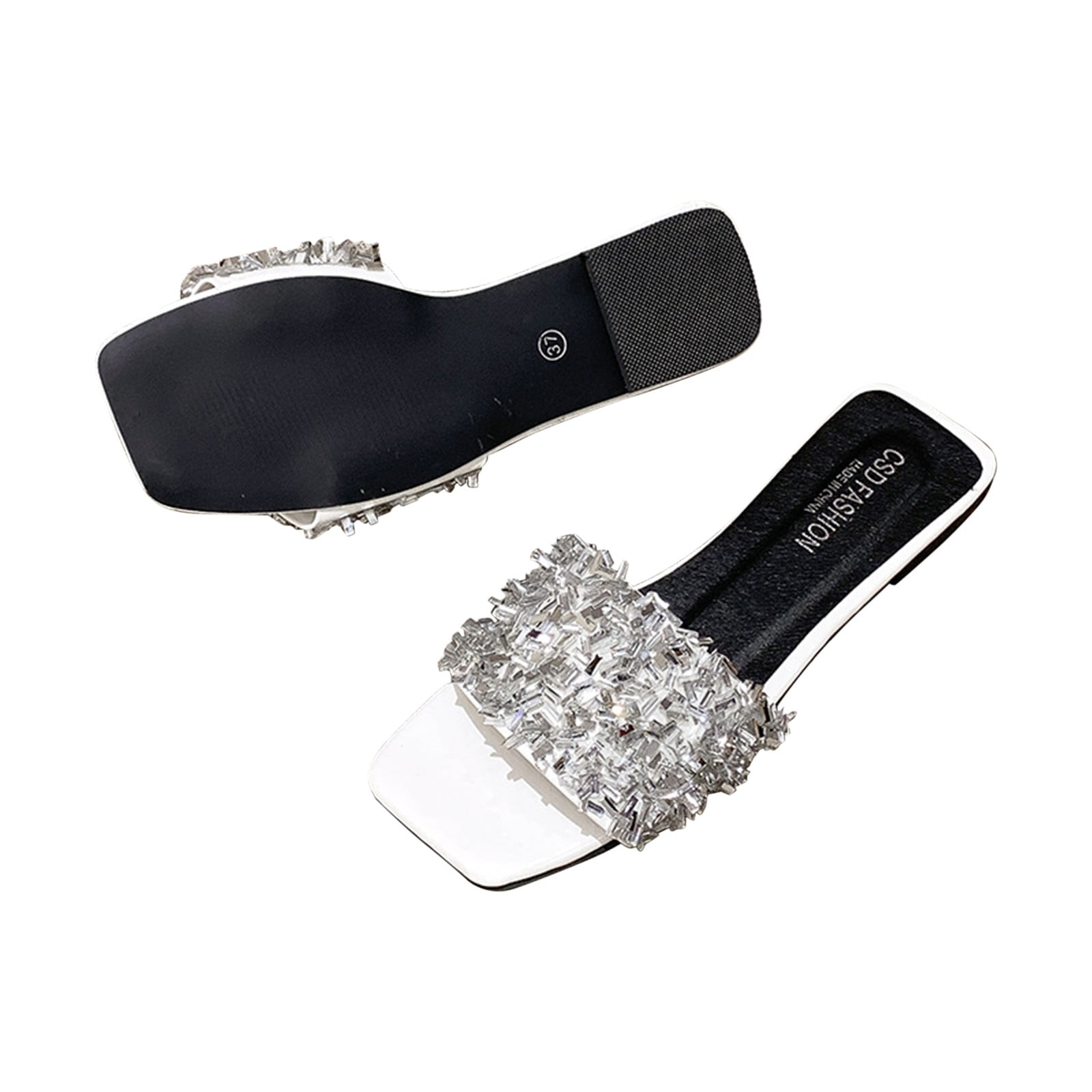Sandalias de lentejuelas brillantes de moda para mujer, zapatillas