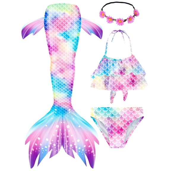 2025 Girls Swimming Mermaid Tail Sets Kids Mermaid Swimsuit Beach Wear