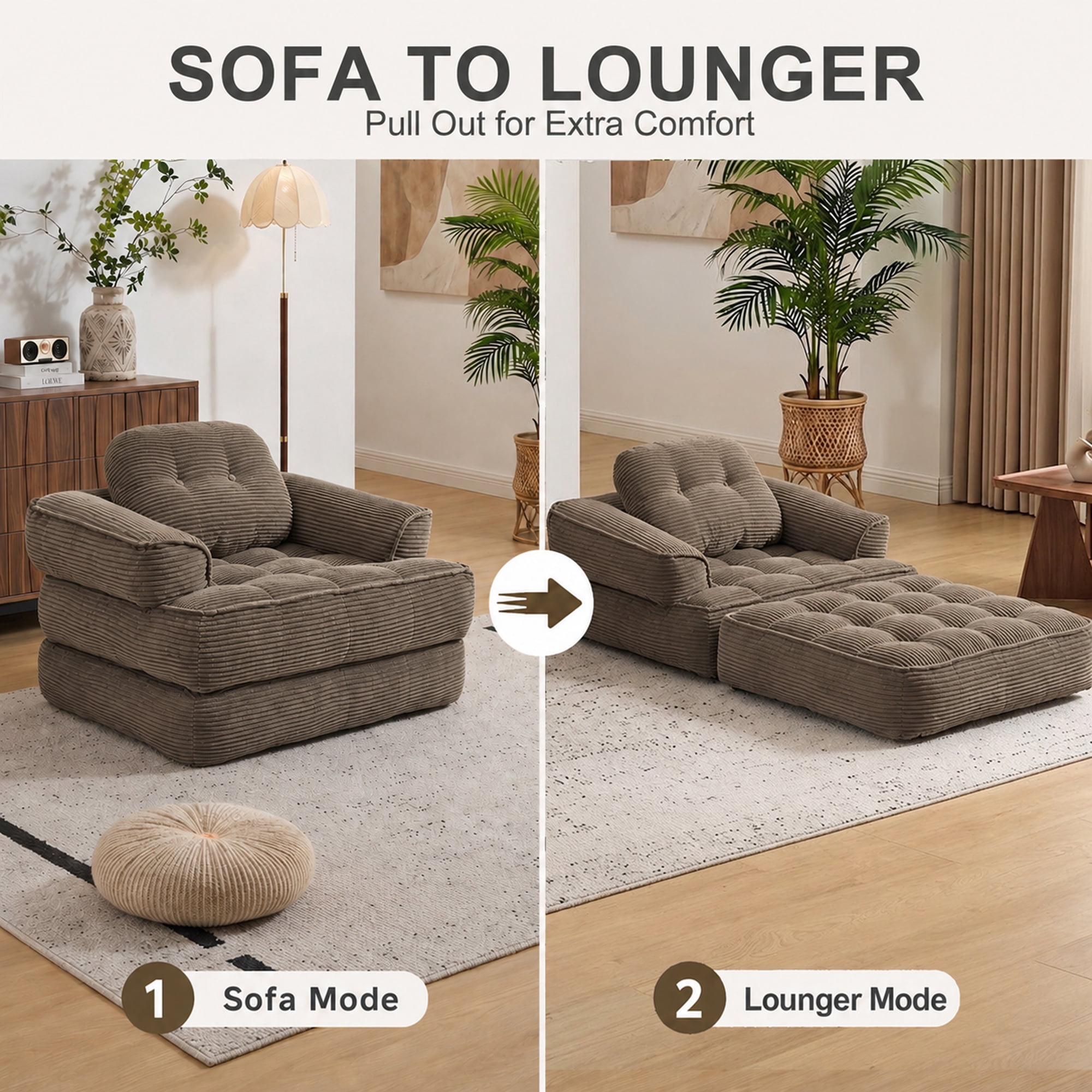 Leumius 70" Folding Sofa Bed,Convertible Single Sofa Bed with Armrest,2-in-1 Corduroy Boneless Foldable Bed with Pillows for Bedroom, Living Room, Homestay, Game Room,Coffee